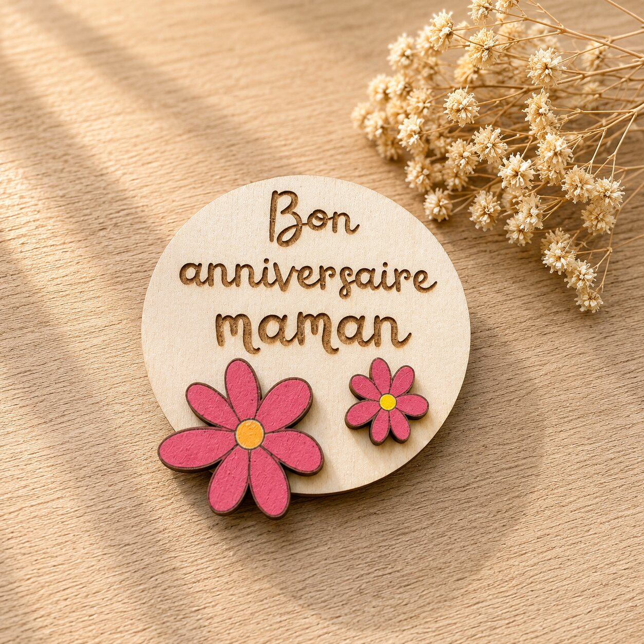 Magnet "bon anniversaire maman" — spécial maman — création artisanale Scrapnwood