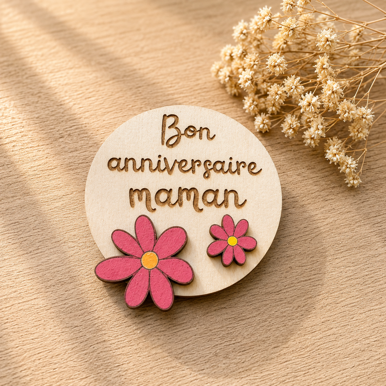 Magnet "bon anniversaire maman" — spécial maman en bois gravé, fait main