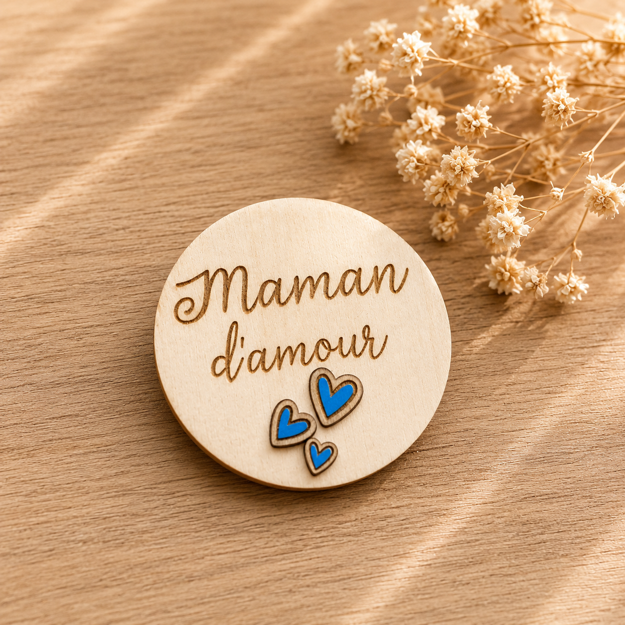 Magnet " maman d'amour" — spécial maman en bois gravé, fait main