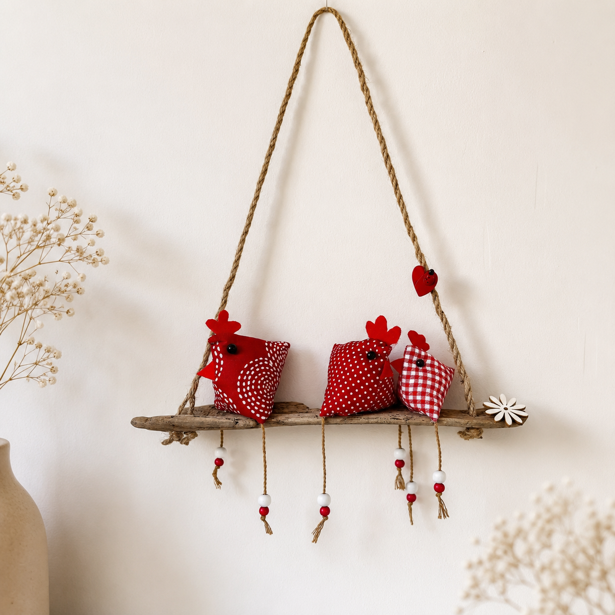 Suspension Poules rouges