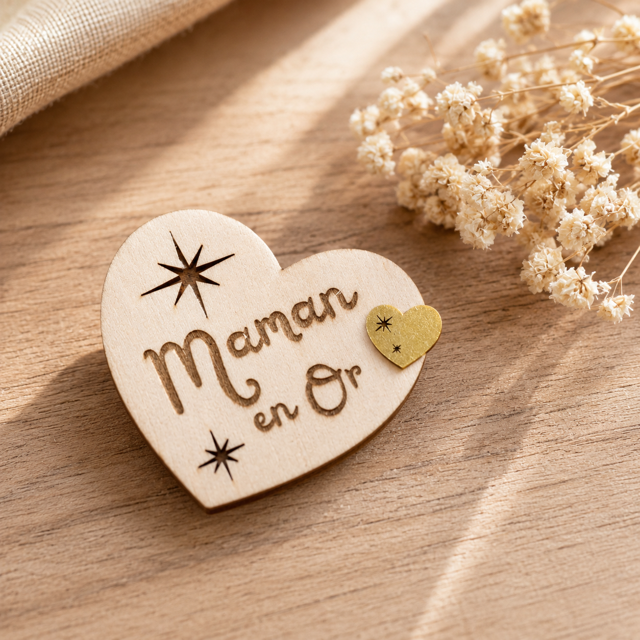 Magnet " maman en or" — spécial maman en bois gravé, fait main