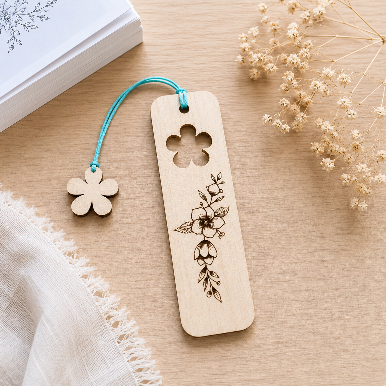 Marque pages fleurs — marques pages en bois gravé, fait main