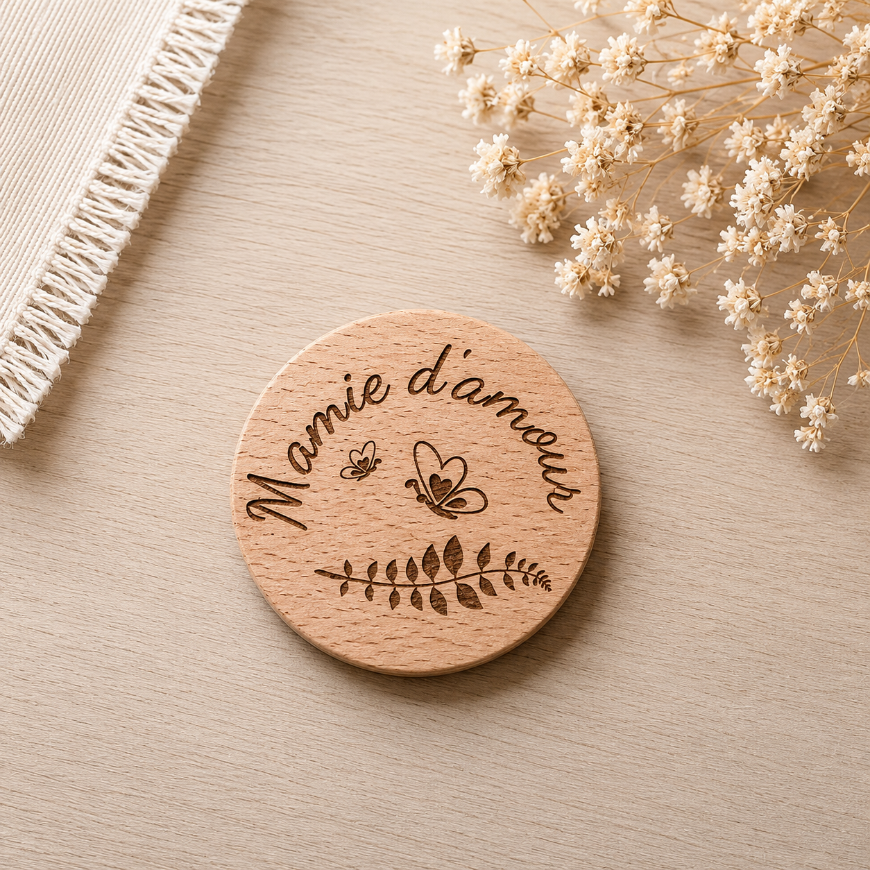 Magnet "bonne fête" — fêtes en bois gravé, fait main