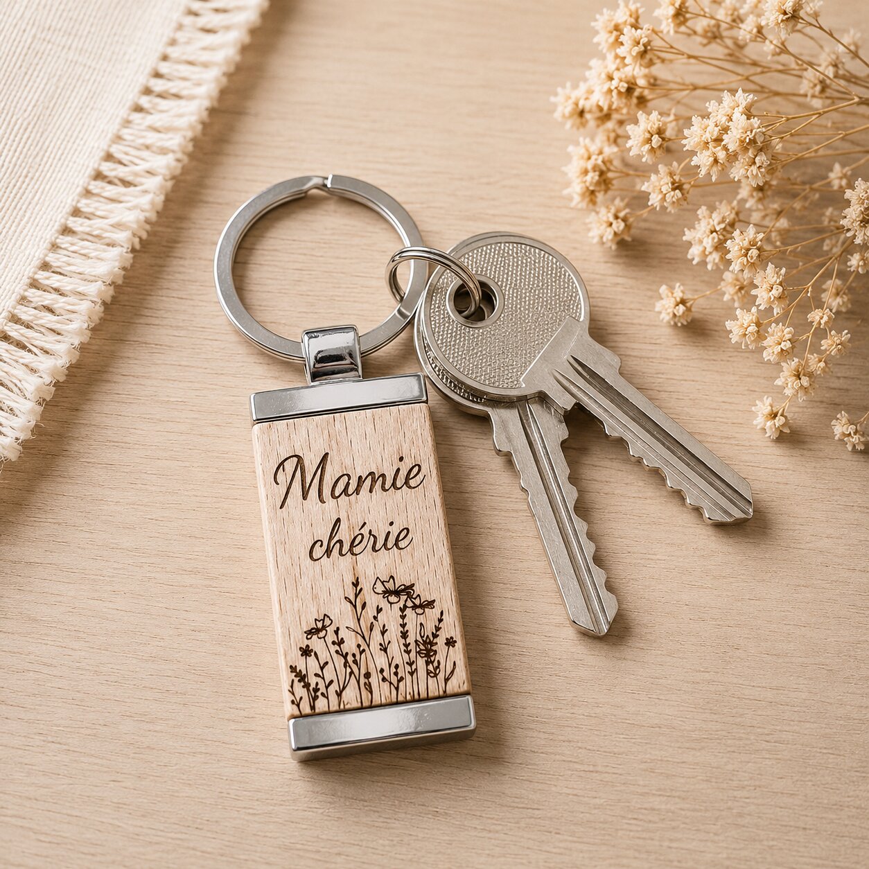 Porte clé mamie — fêtes — création artisanale Scrapnwood