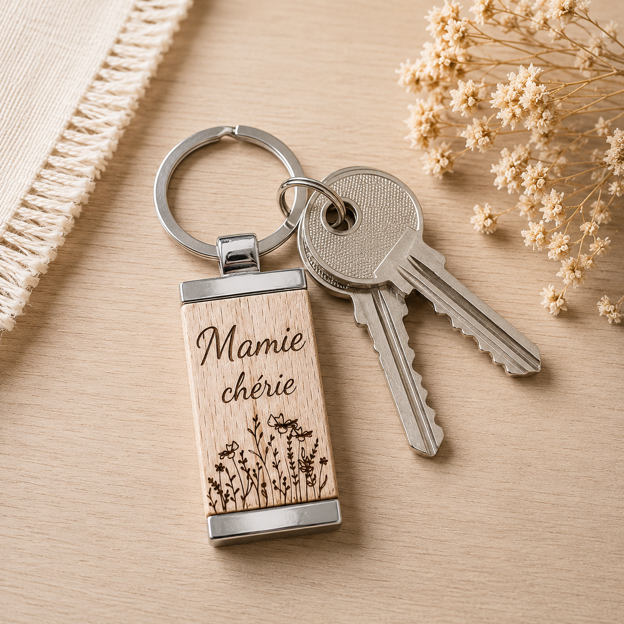 Porte clé mamie — fêtes en bois gravé, fait main