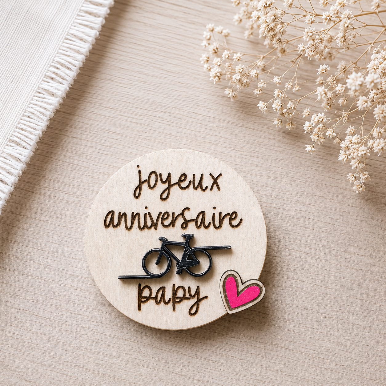 Magnet anniversaire papy — fêtes en bois gravé, fait main
