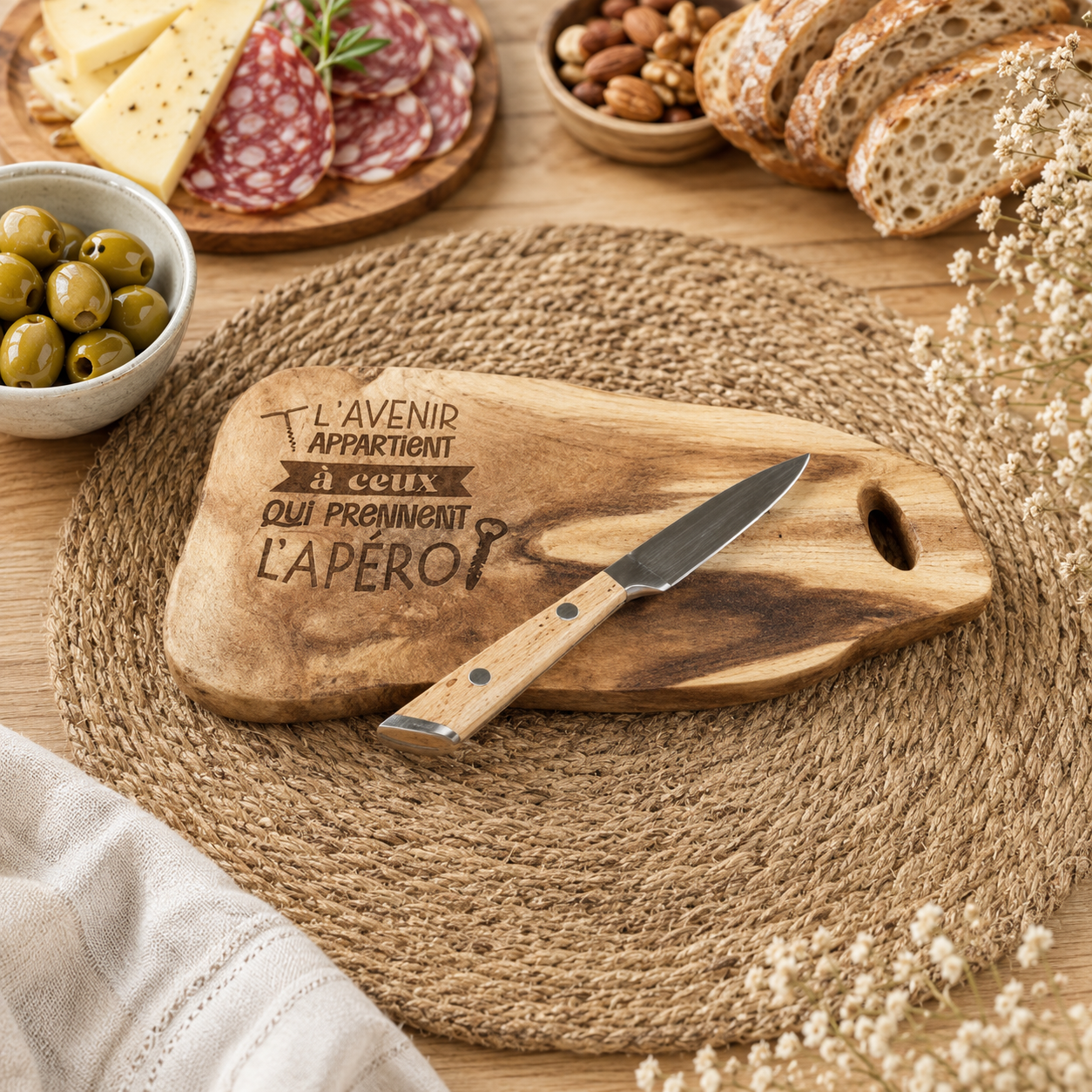 Planche apéro gravée — planches apéro et fromage en bois gravé, fait main