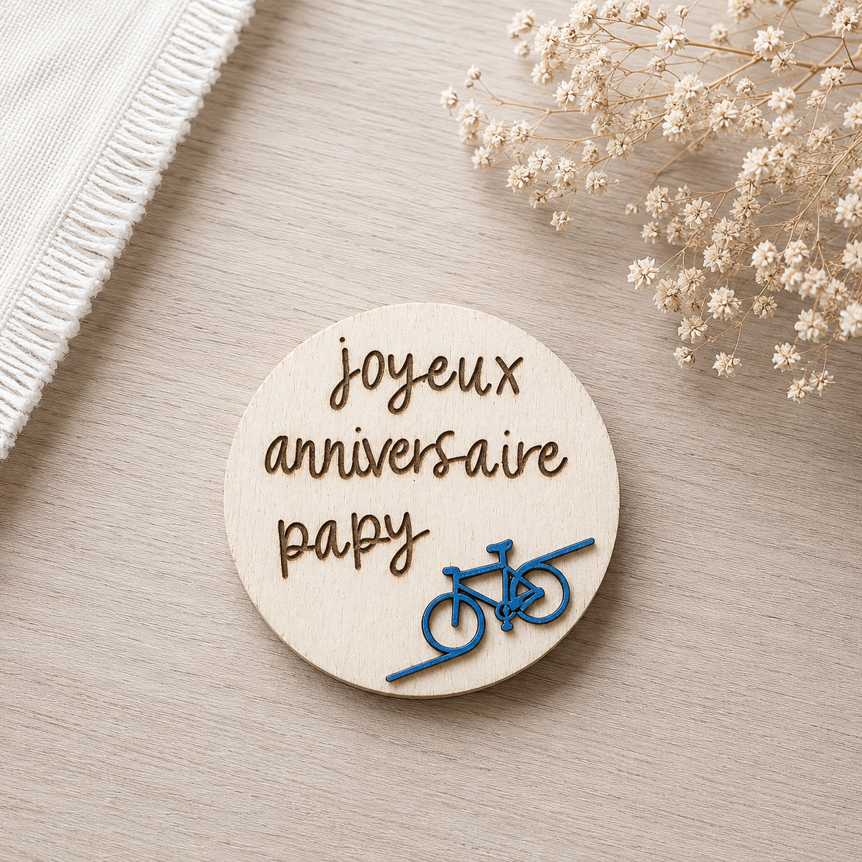 Magnet anniversaire papy — fêtes en bois gravé, fait main