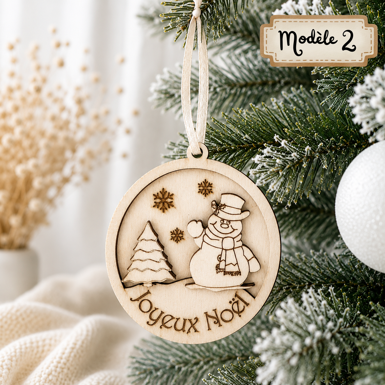 Boule en bois bonhomme de neige