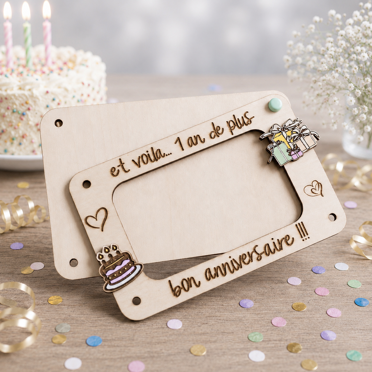 Carte cadeau anniversaire — cartes cadeau gravées en bois gravé, fait main