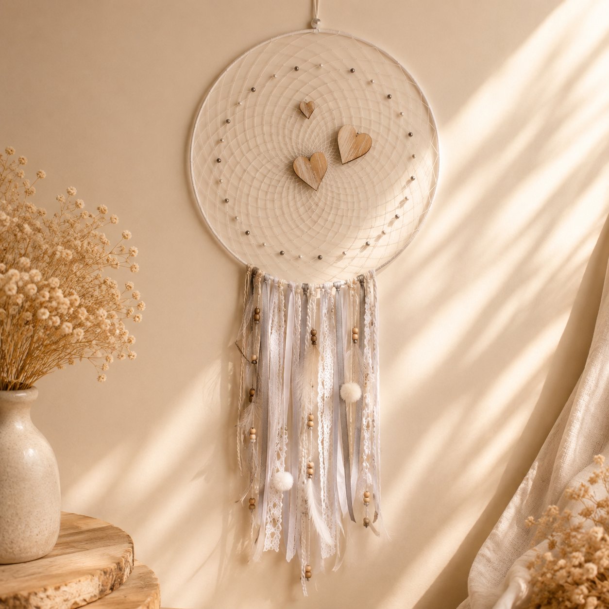 Attrape rêves gris et blanc — attrapes rêves — création artisanale Scrapnwood