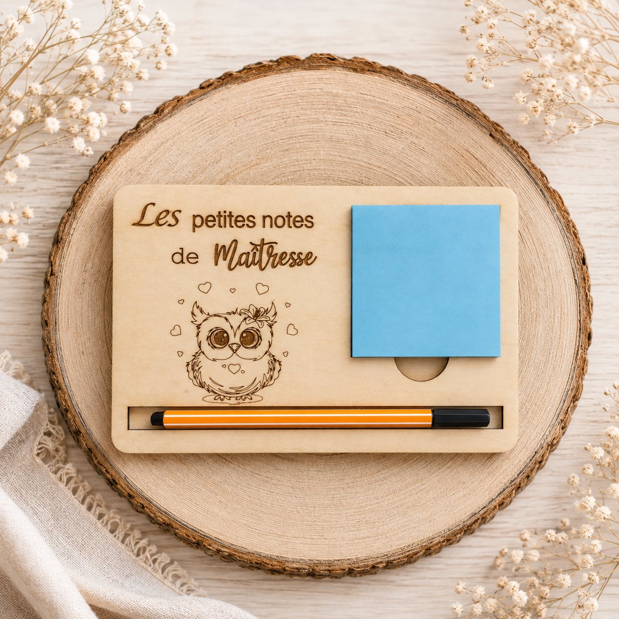 Bloc notes Maîtresse — création artisanale Scrapnwood