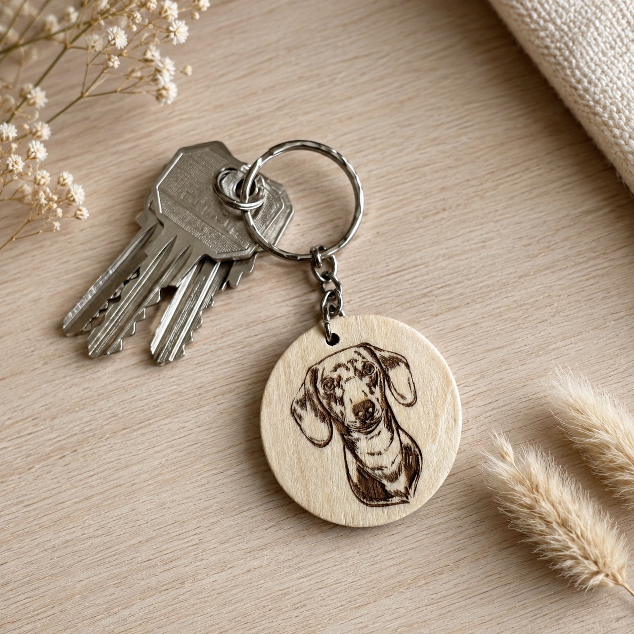 Porte clé en bois teckel — plaisir d'offrir — création artisanale Scrapnwood