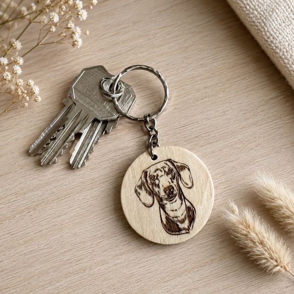 Porte clé en bois teckel