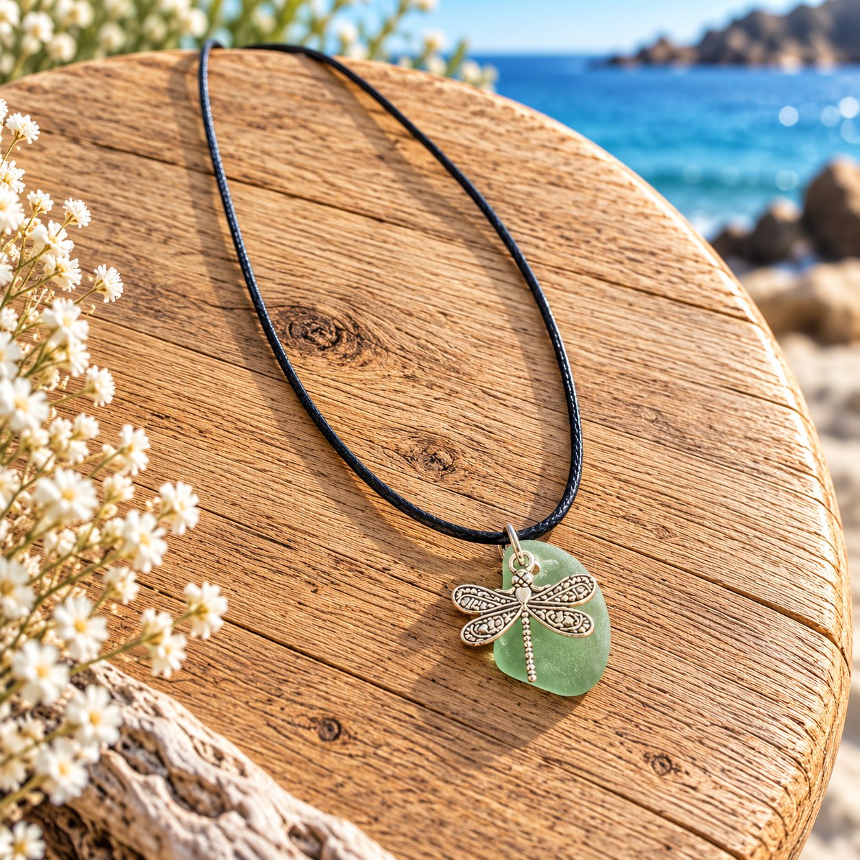 Collier verre poli libellule