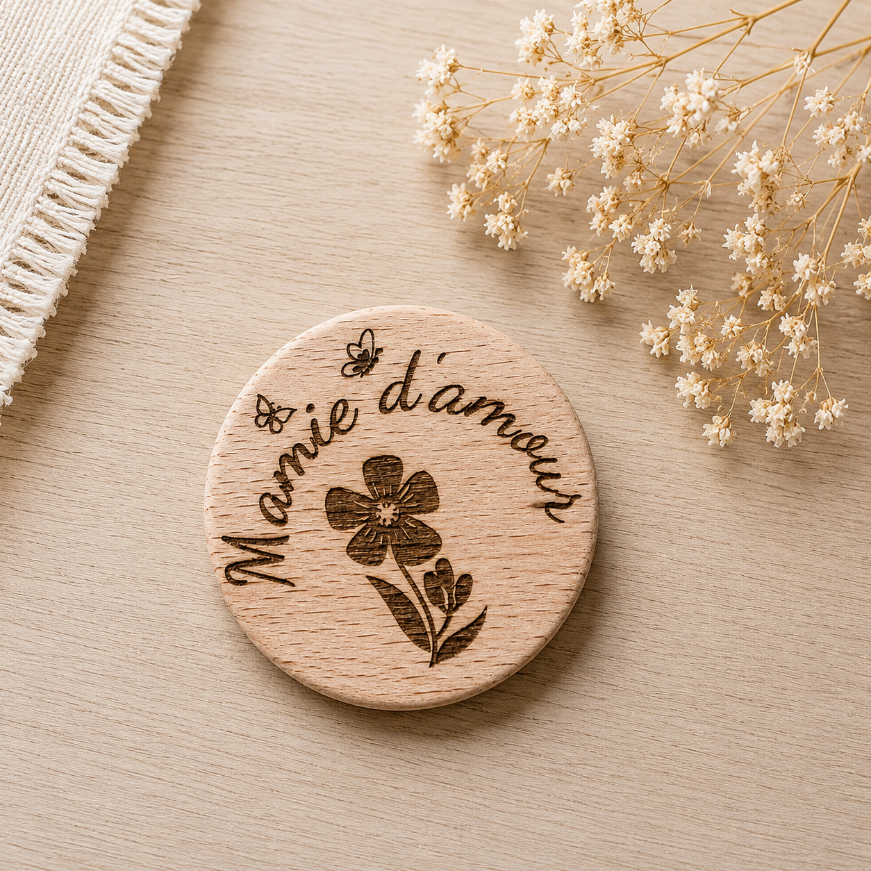 Magnet "bonne fête" — fêtes en bois gravé, fait main