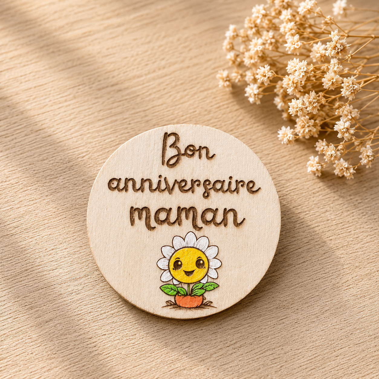 Magnet "bon anniversaire maman" — spécial maman en bois gravé, fait main