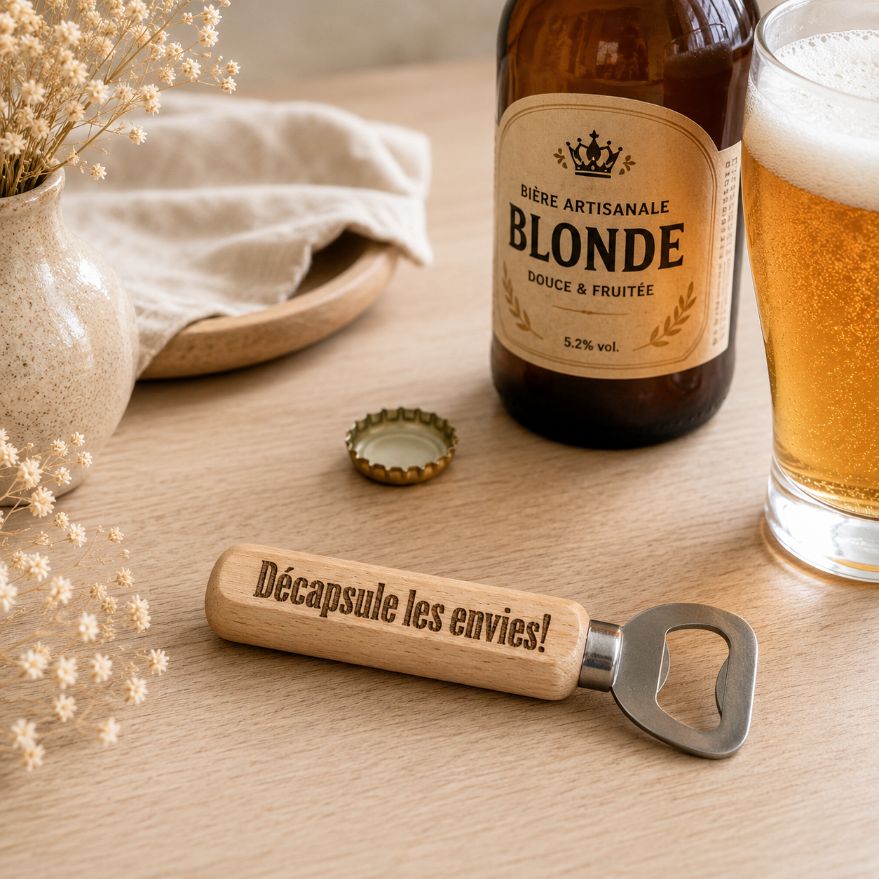 Décapsuleur "décapsule tes envies" — décapsuleurs en bois gravé, fait main