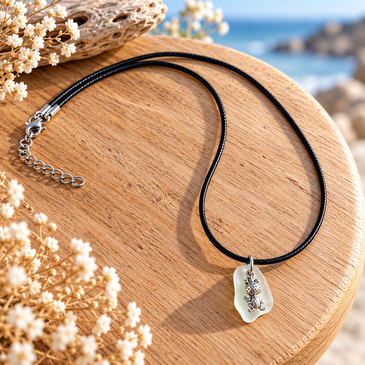 Collier verre poli grenouille