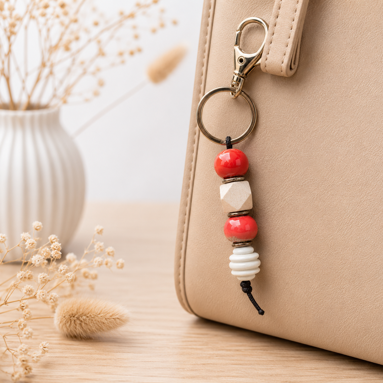 Porte clé de sac rouge — portes clés en bois gravé, fait main