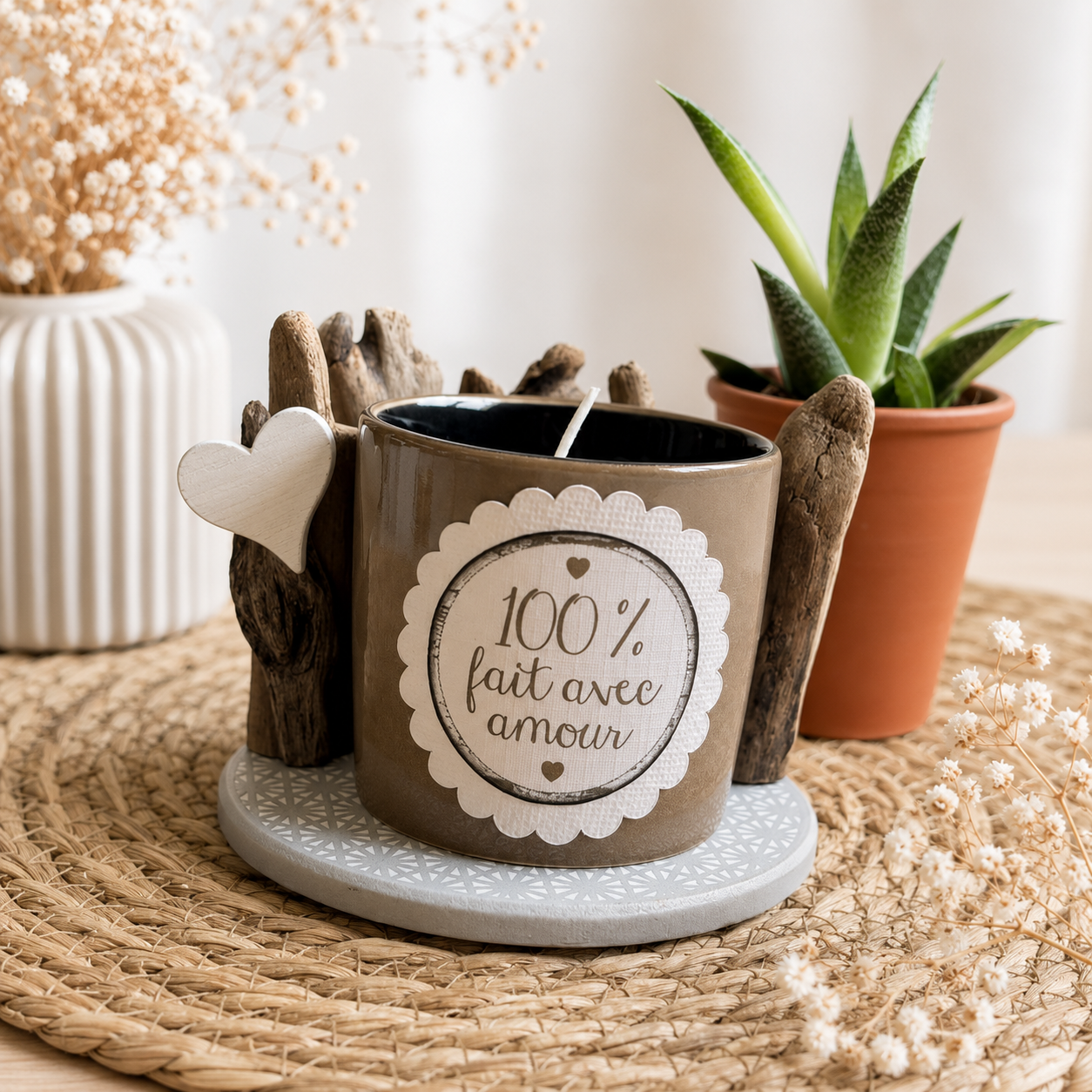 Photophore coeur — plaisir d'offrir en bois gravé, fait main