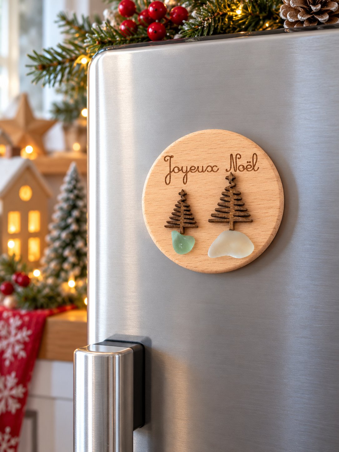Magnet verre poli sapins — noël — création artisanale Scrapnwood