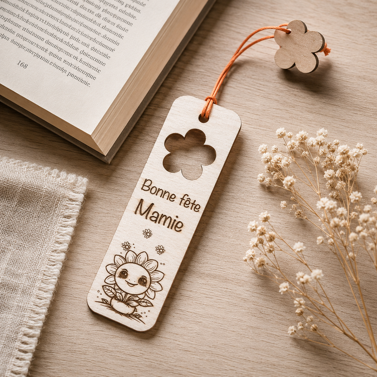 Marque pages "bonne fête" — fêtes en bois gravé, fait main
