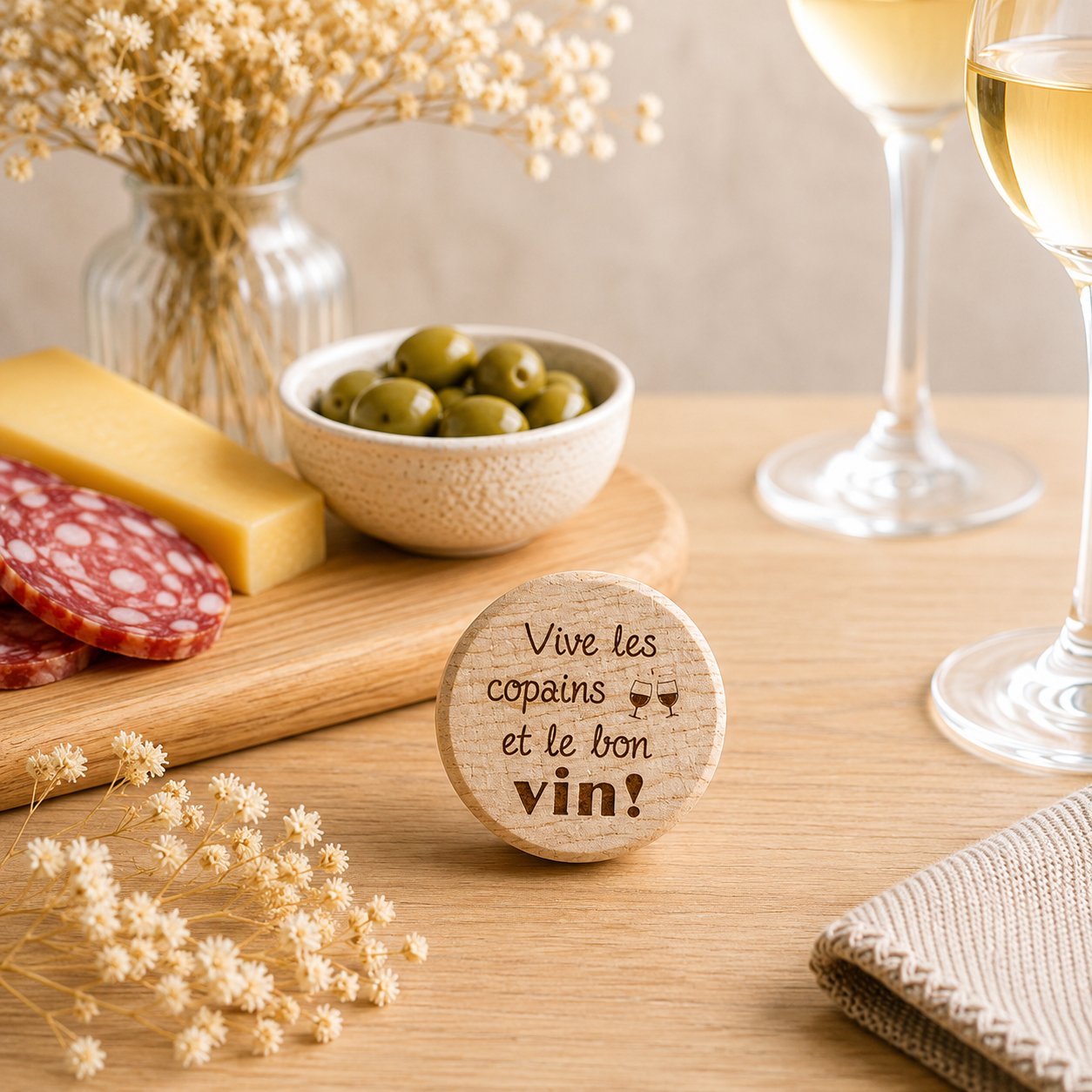 Bouchon "vive les copains..." — bouchons de bouteille — création artisanale Scrapnwood