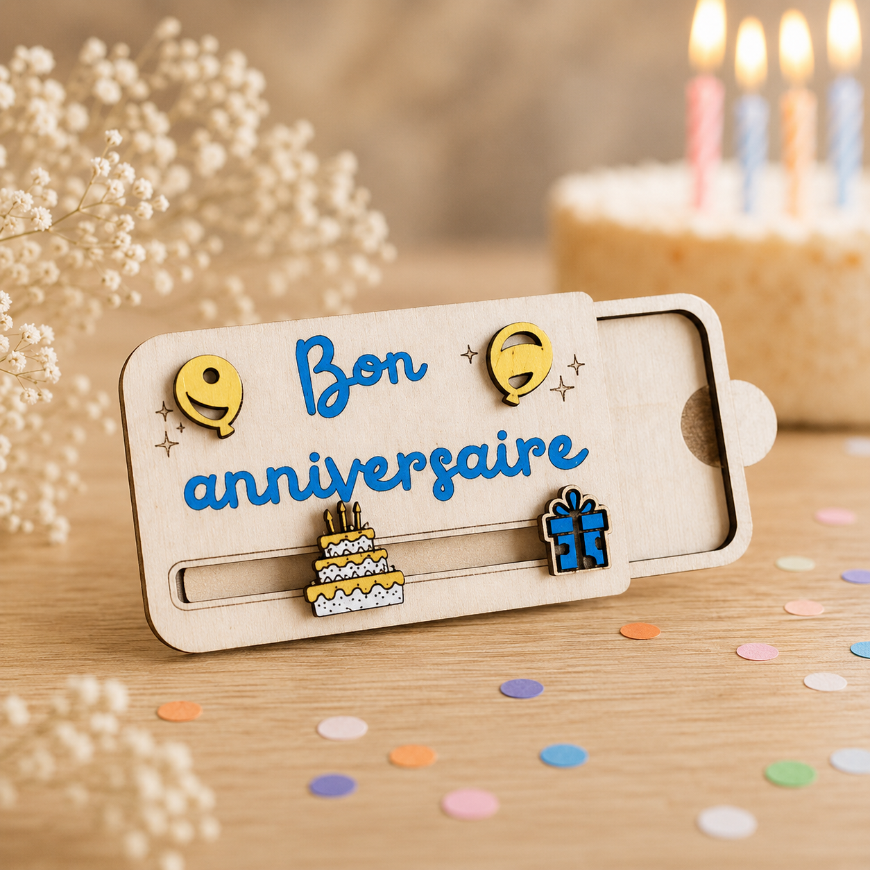 Carte cadeau anniversaire — cartes cadeau gravées en bois gravé, fait main