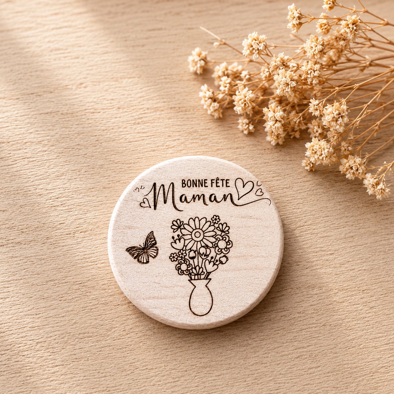 Magnet "bonne fête maman" — spécial maman — création artisanale Scrapnwood