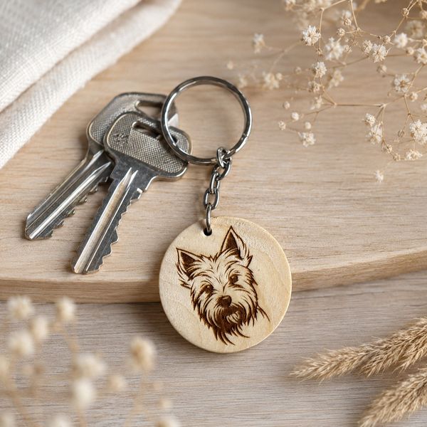 Porte clé en bois westie