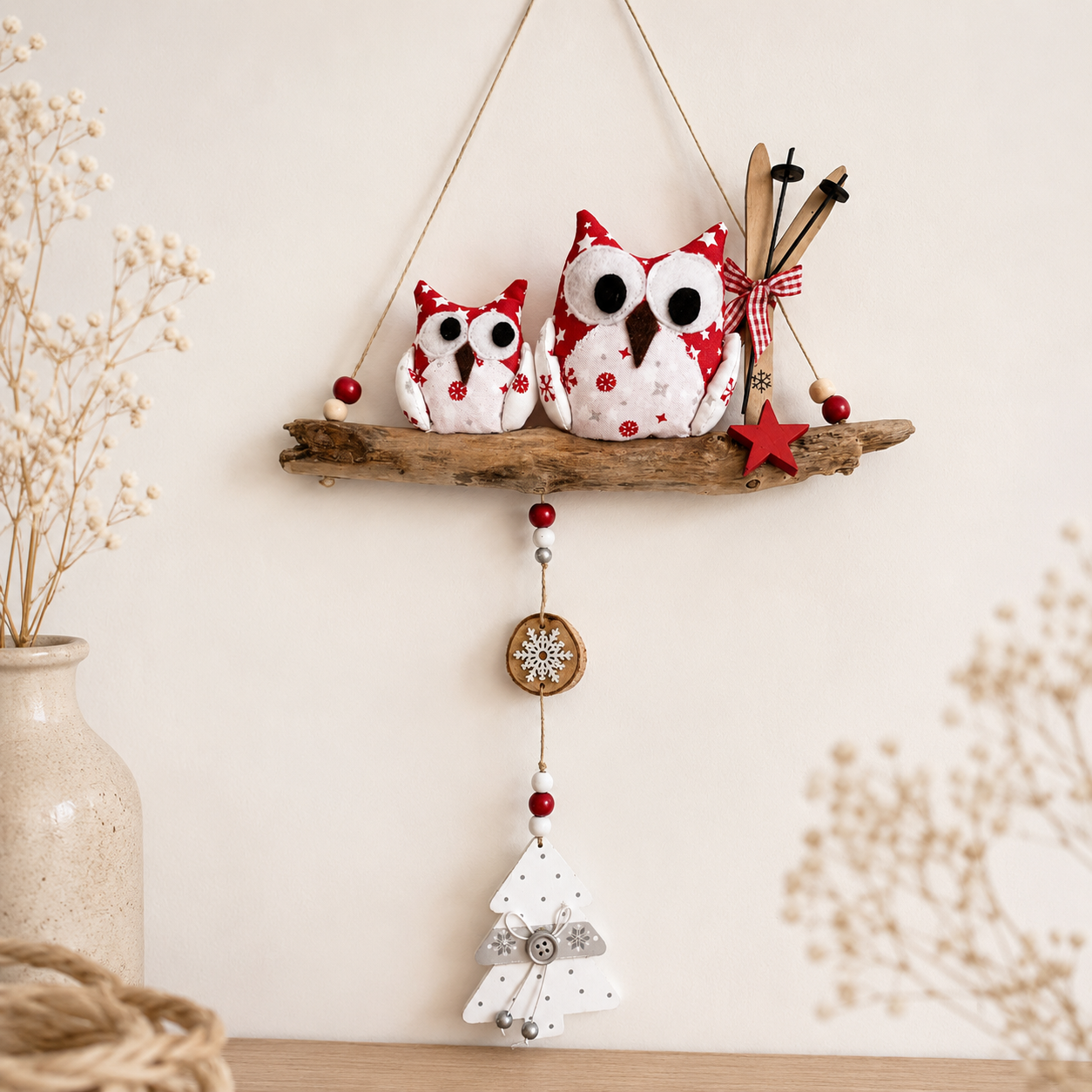Suspension Chouettes rouges