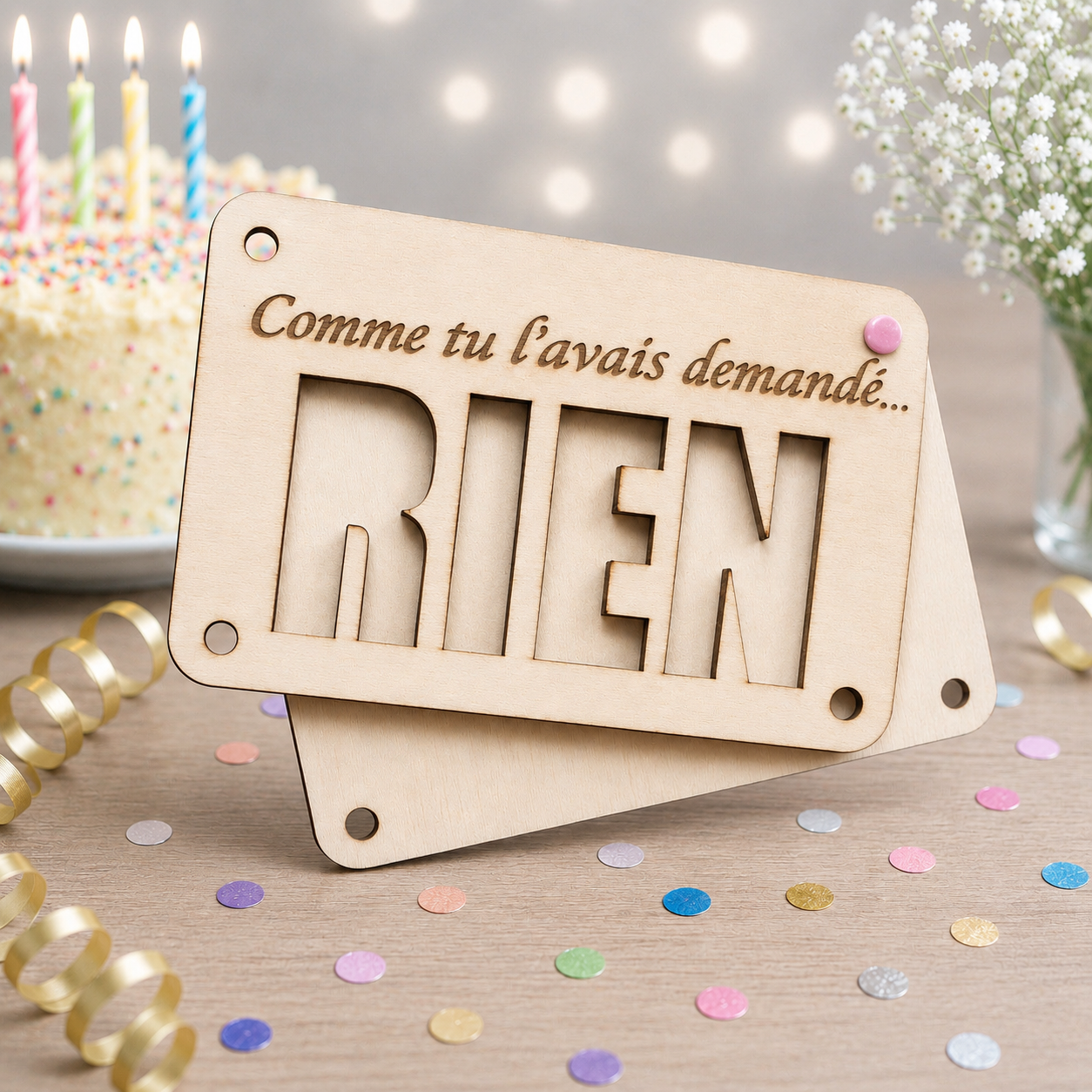 carte cadeau RIEN — cartes cadeau gravées en bois gravé, fait main