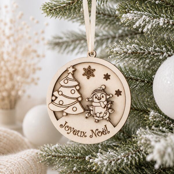 Boule en bois pinguoin