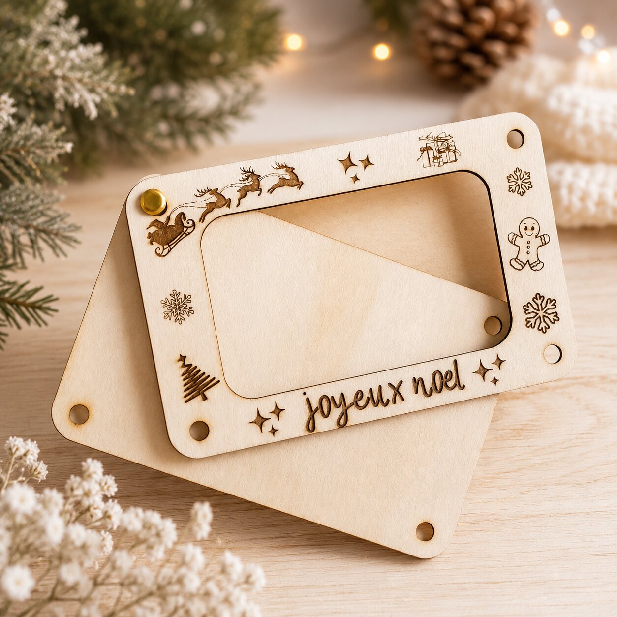 Carte étrennes — noël — création artisanale Scrapnwood