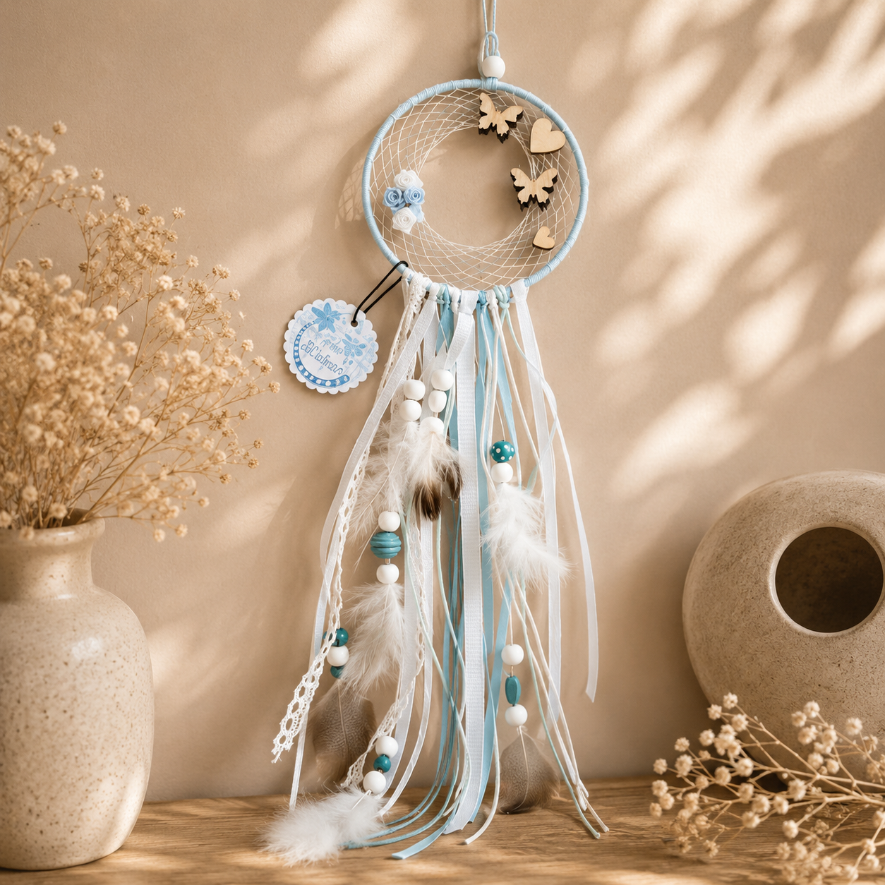 Attrape rêves shabby — attrapes rêves en bois gravé, fait main