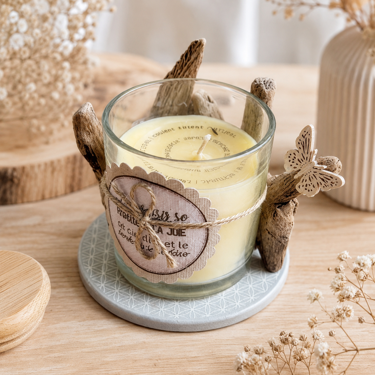 photophore papillon — plaisir d'offrir en bois gravé, fait main