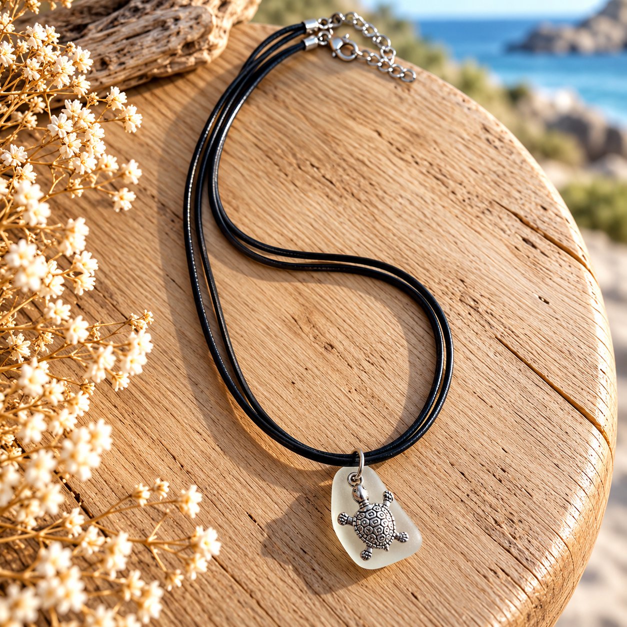 Collier verre poli tortue