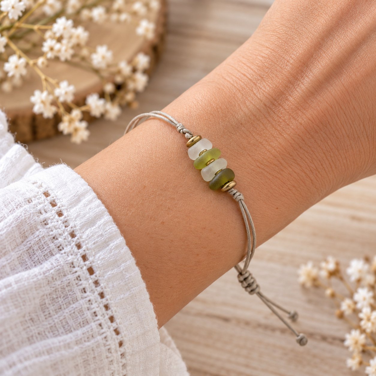 Bracelet verre poli beige — bijoux — création artisanale Scrapnwood
