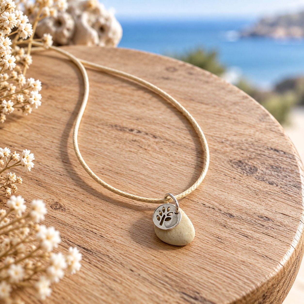 Collier galet feuille
