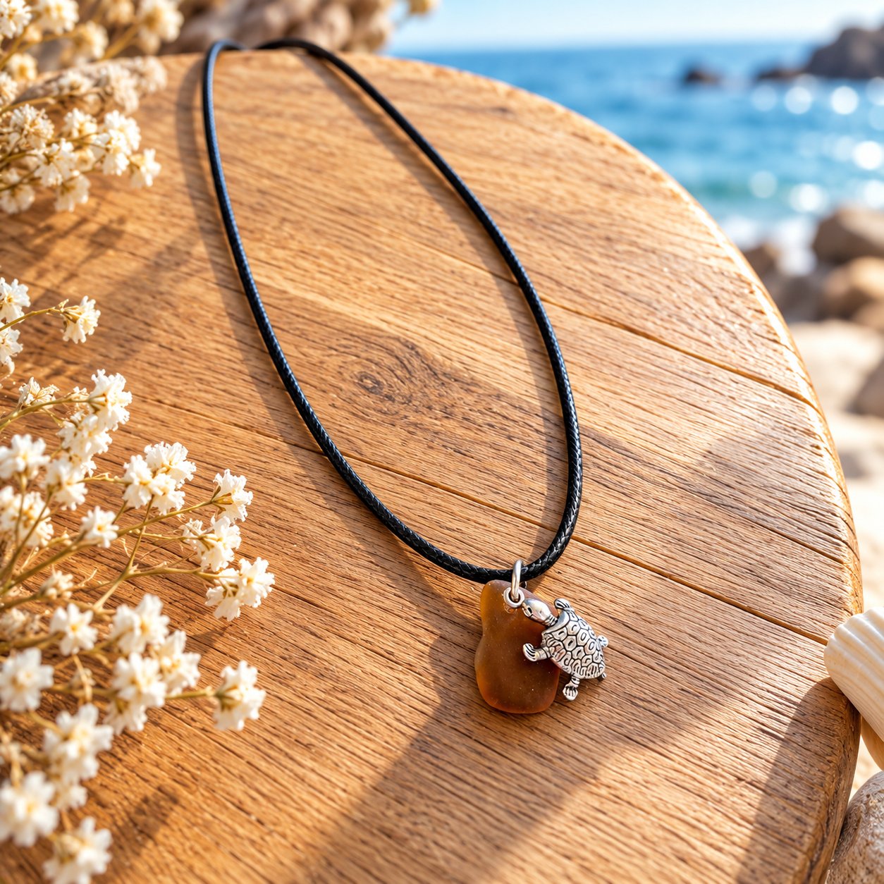 Collier verre poli tortue