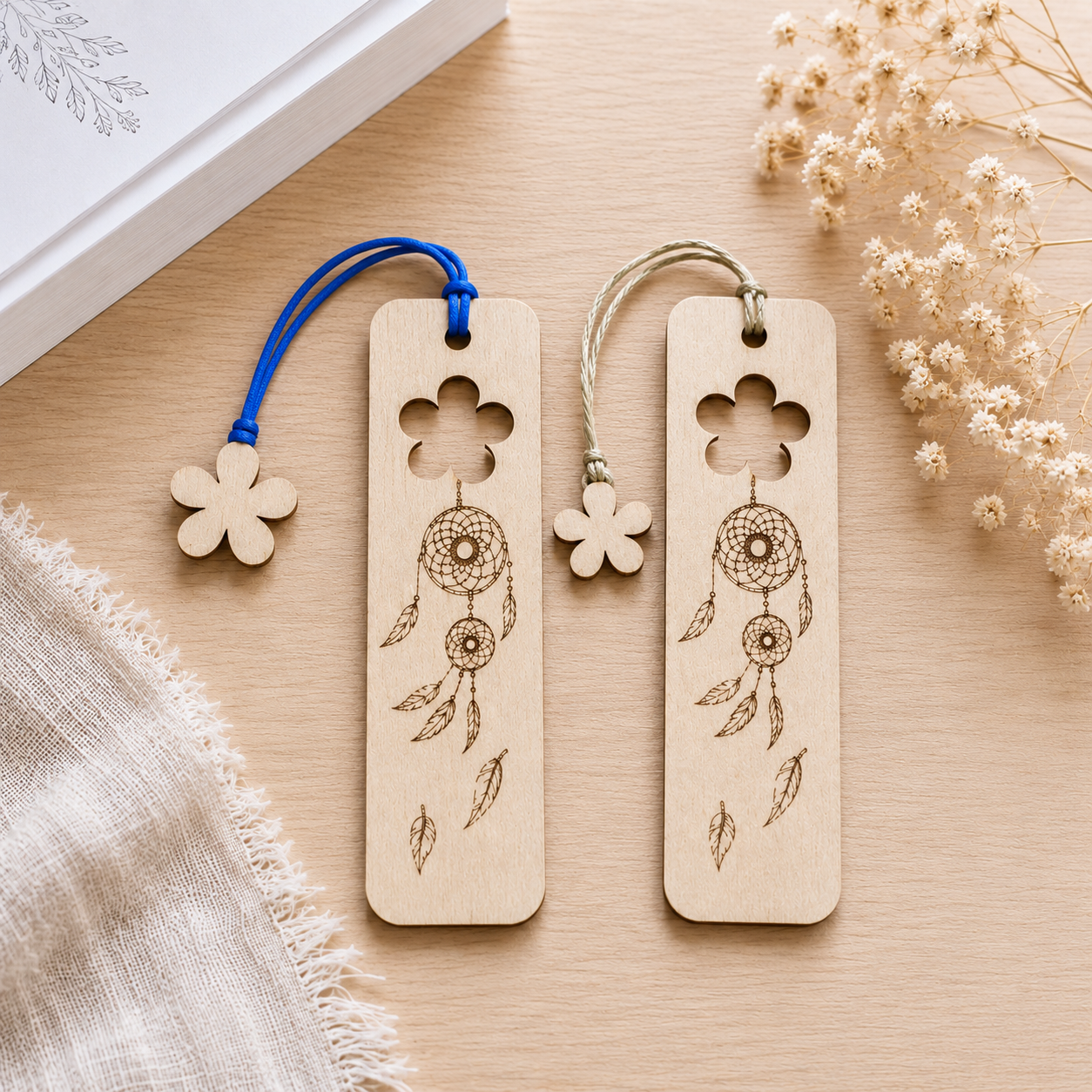 Marque pages attrape rêves — marques pages en bois gravé, fait main