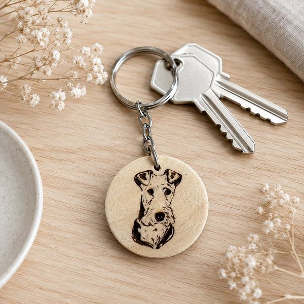 Porte clé en bois fox terrier