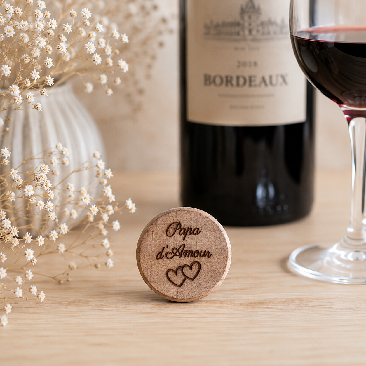 Bouchon "papa d'amour" — bouchons de bouteille en bois gravé, fait main