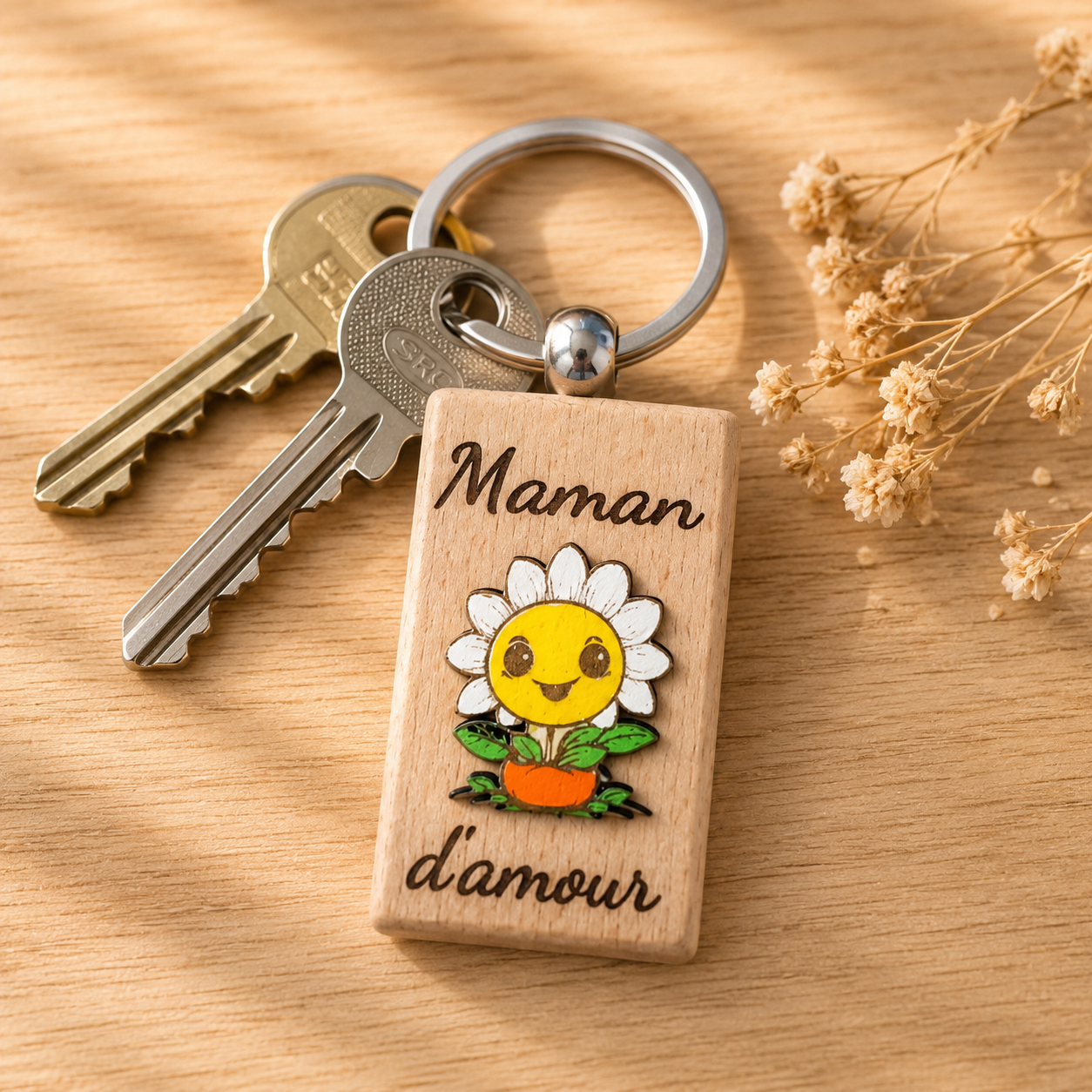 porte clé "maman d'amour" — spécial maman en bois gravé, fait main