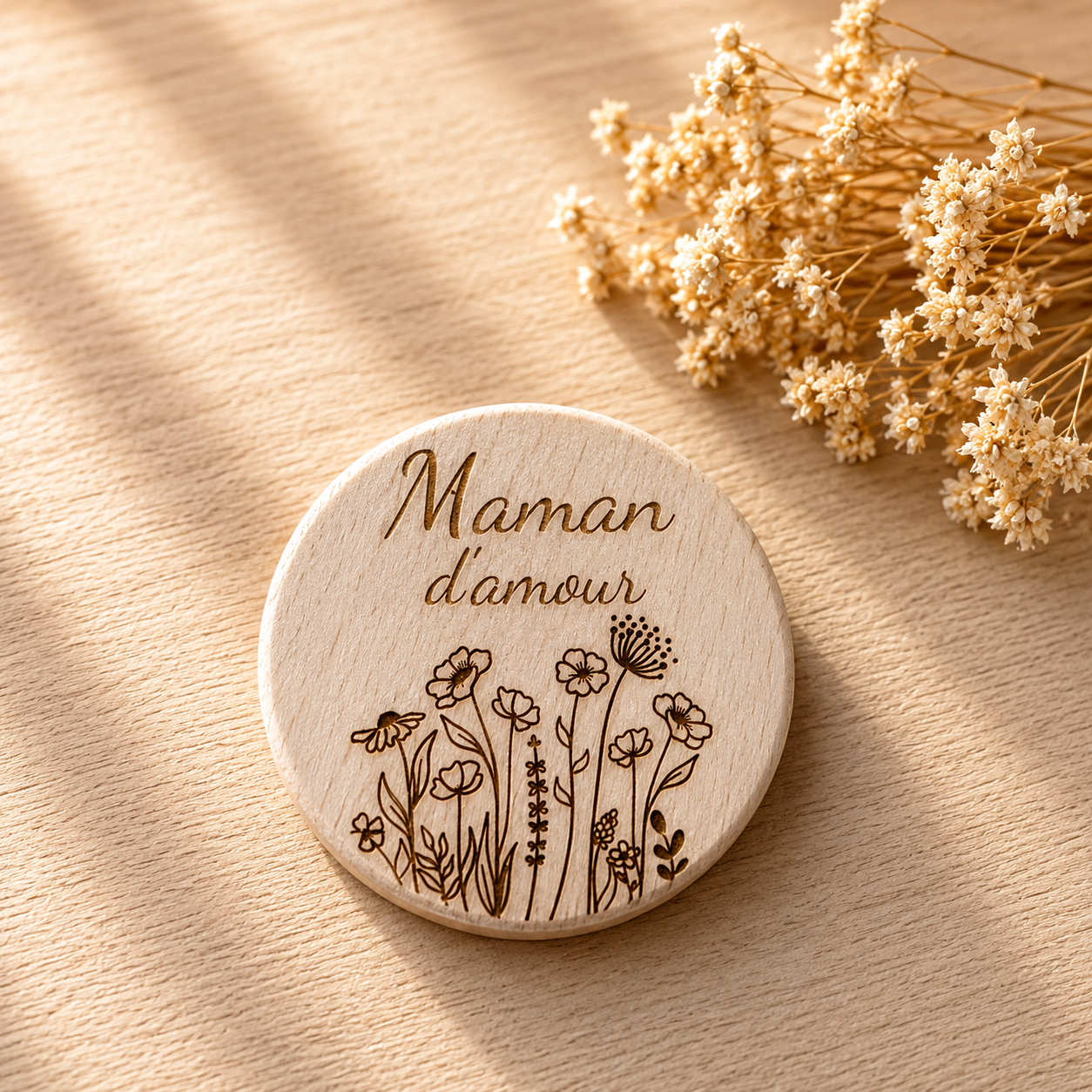 Magnet "maman d'amour" — spécial maman en bois gravé, fait main