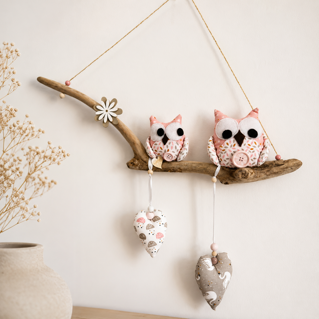 Suspension Chouettes roses