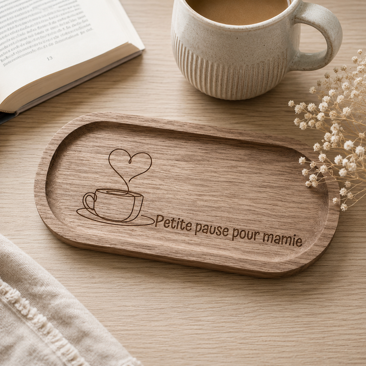 Dessous de tasse mamie — fêtes en bois gravé, fait main