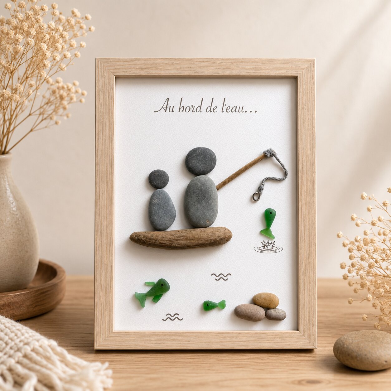 Cadre une partie de pêche — création artisanale Scrapnwood