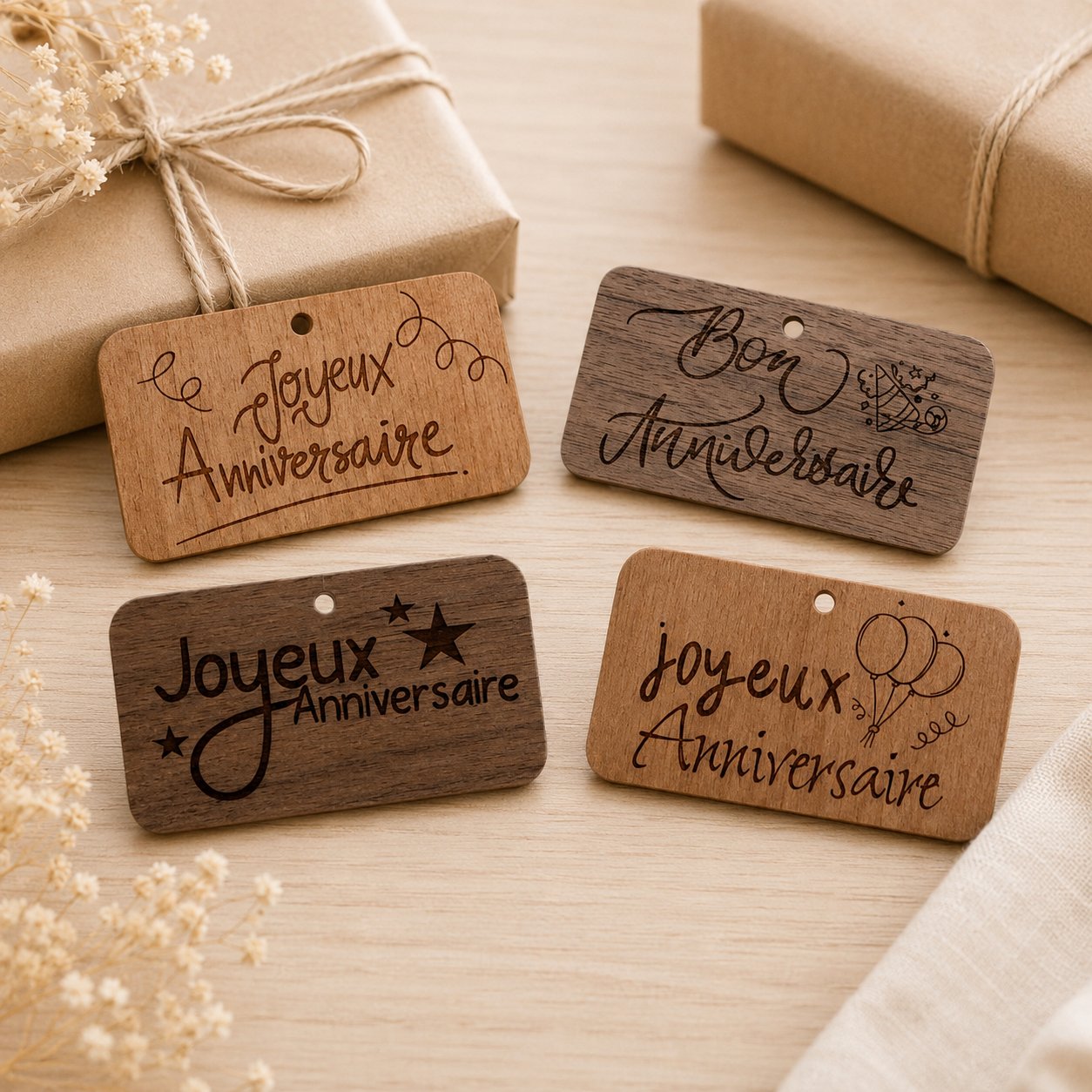 Etiquette Anniversaire — fêtes — création artisanale Scrapnwood